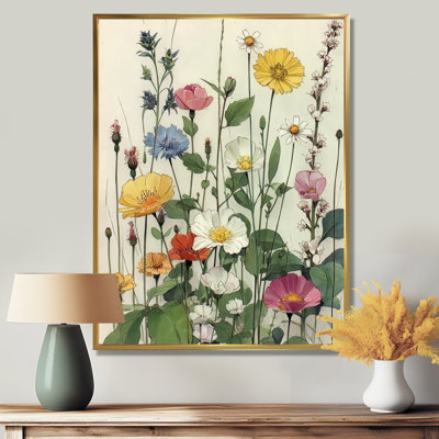 «Delicate Vintage Wild Flower Meadows In France - Wildflowers», reproduction d'art sur toile à motif floral vert