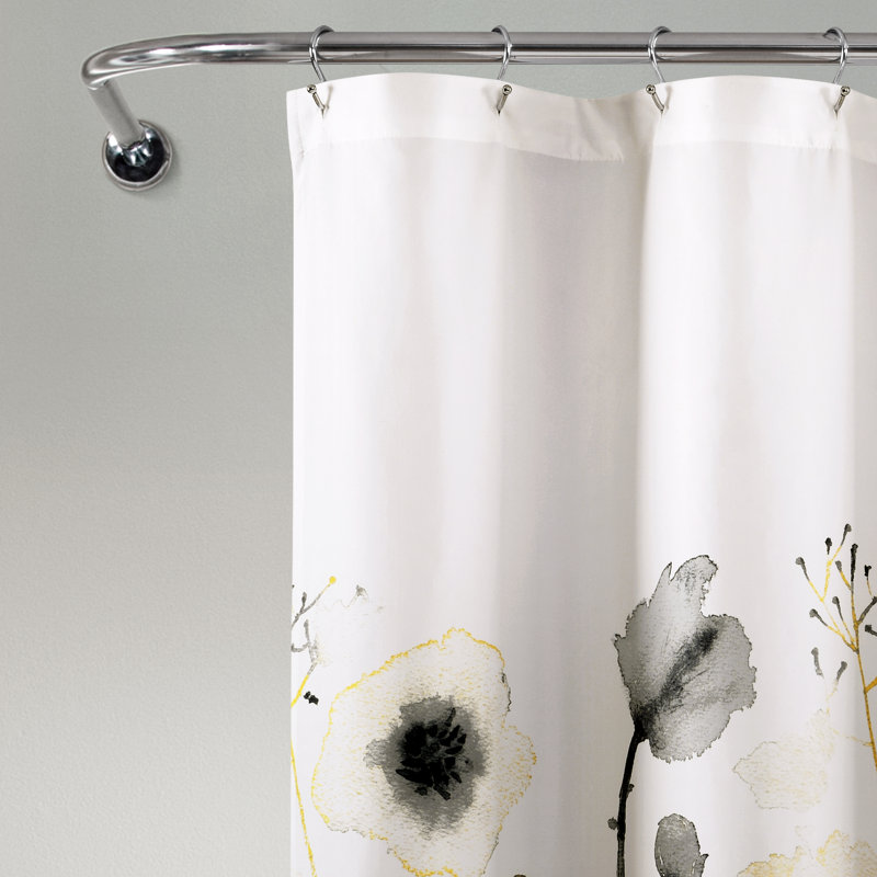 Rideau de douche simple à motif floral Zuri, Jaune/gris