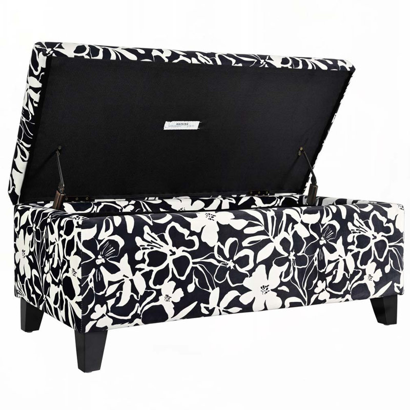 Storage Ottoman,Multi-Functional Footrest & Seat for Living Room, Bedroom, Black Floral
