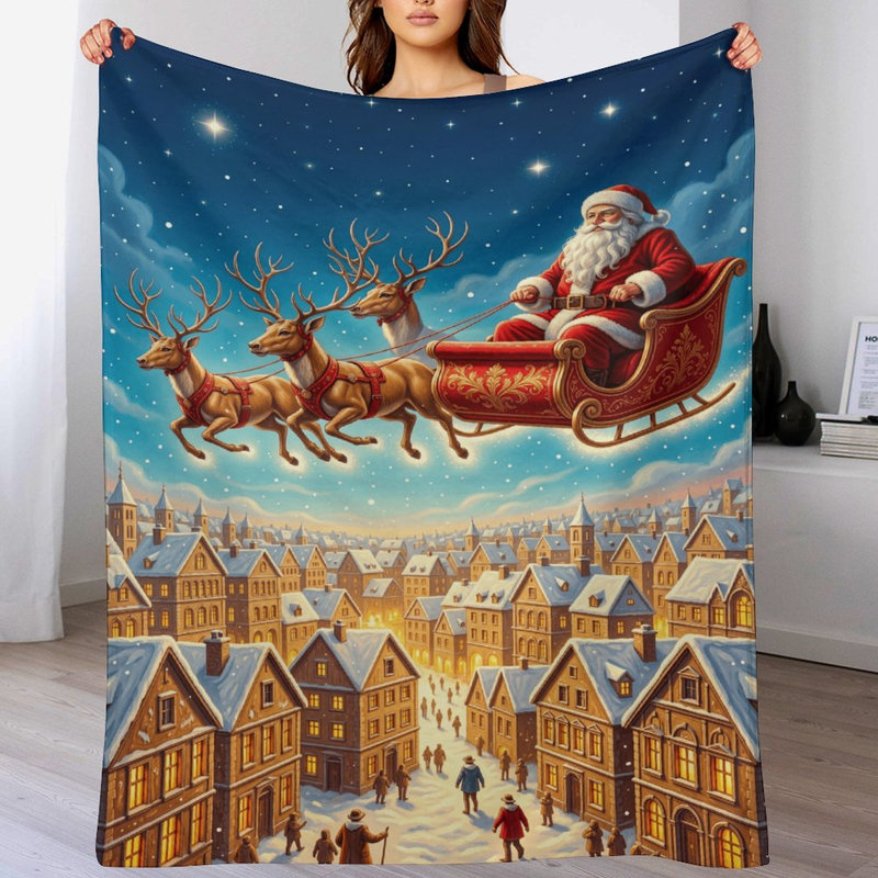 Jeté de père Noël volant en flanelle de luxe, couverture douce et chaude pour le canapé-lit du salon, 50 x 60 po