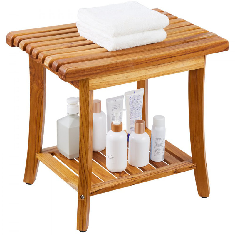 Teak Shower Bench 20 x 14.3 x 17.9 in Wood Shower Stool Chair for Bathroom
