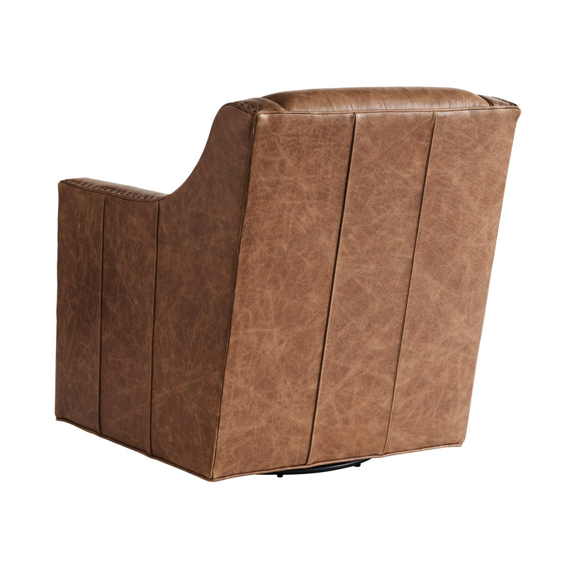 Barrier Leather Swivel Club Chair, Brown Faux Leather