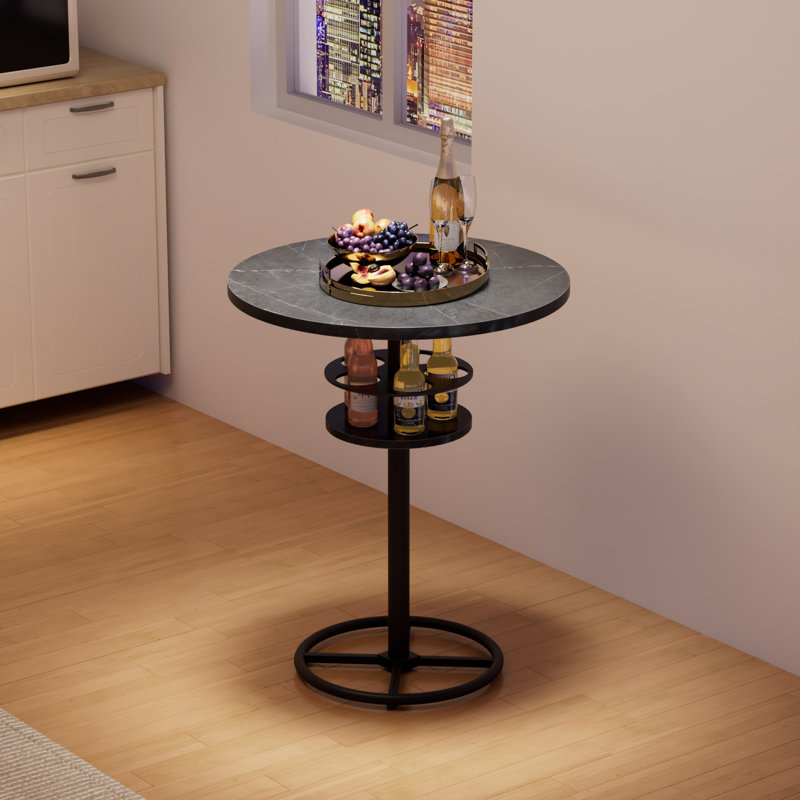 Raghul Round Metal Base Dining Table, Marble Black/Black