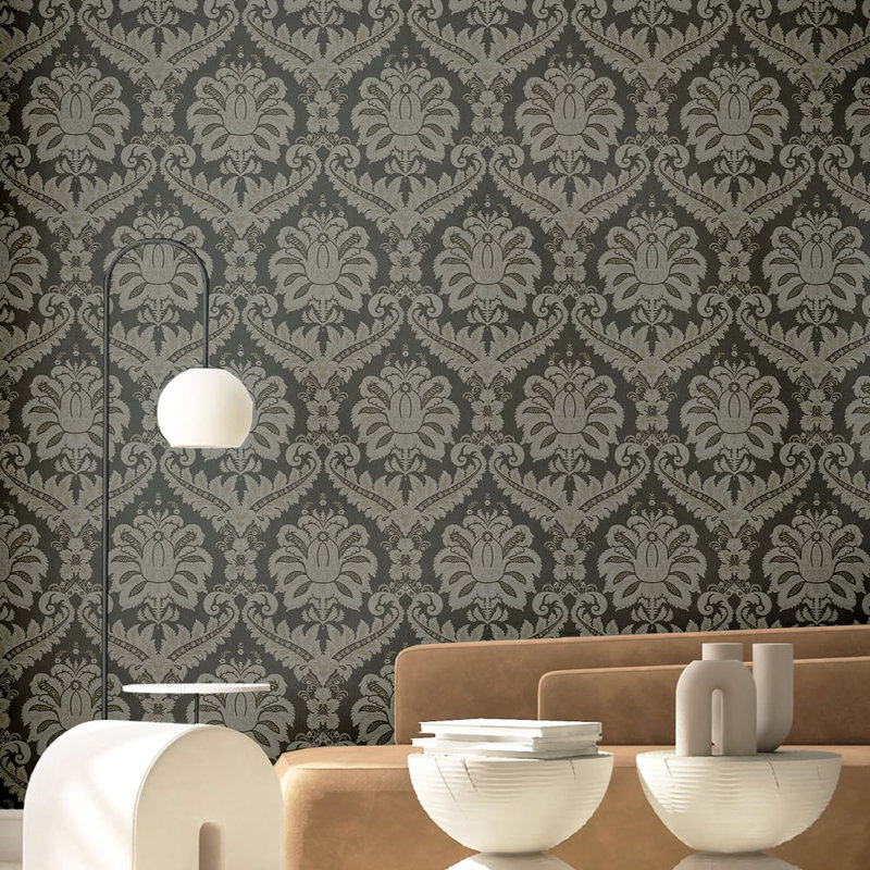Ornamenta Collection Traditional Damask Wallpaper Roll, Green