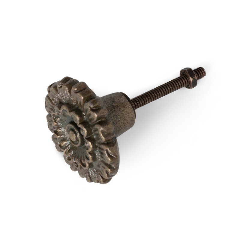 Bouton de fleuron en laiton antique