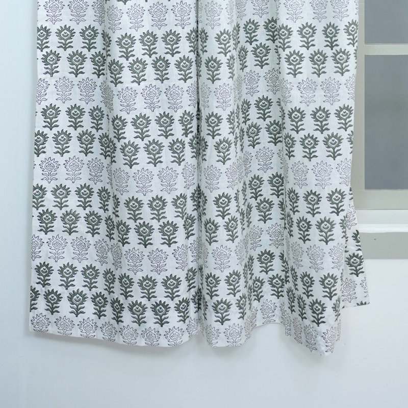  Anneau de rideau en lin imprimé imprimé, fabriqué à la main, motif organique - Suraj Mukhi, L 54 po x L 96 po