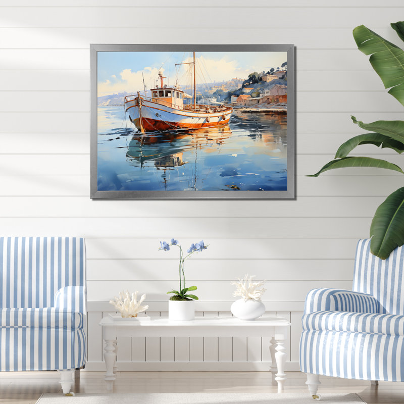 Port Wharfside Reflections An I sur impression sur toile, Cadre photo argenté, H 12 po x l 20 po x P 1 po
