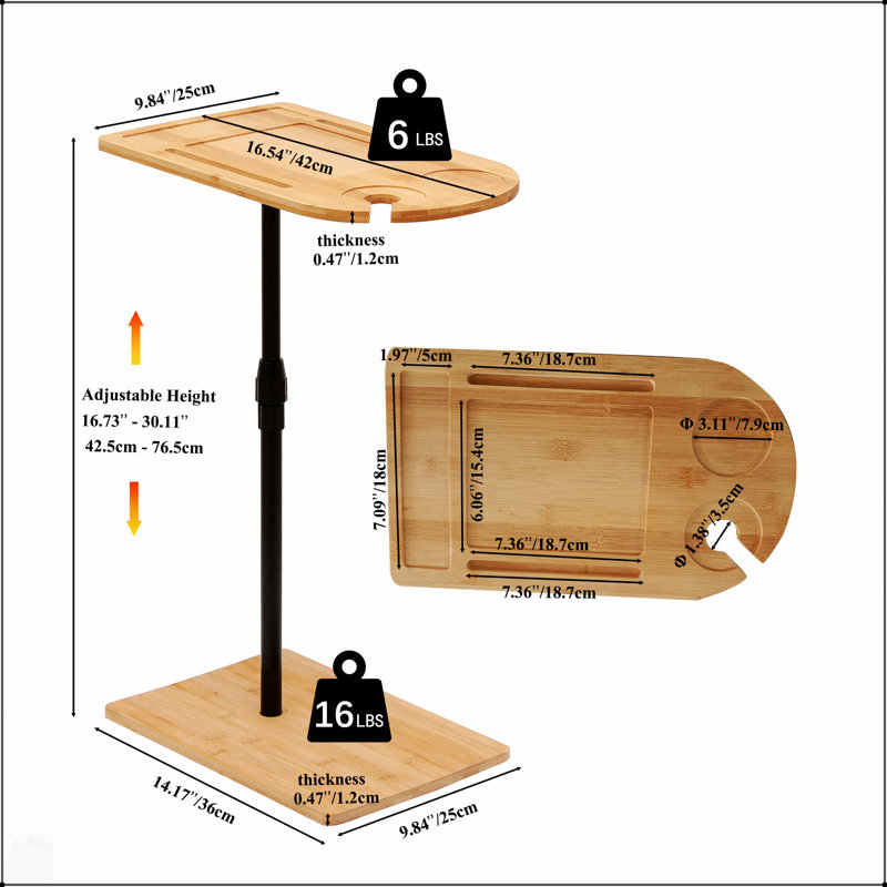 Table d'appoint en bambou à hauteur réglable en forme de C avec fentes pour lit et canapé, parfaite pour la vie moderne