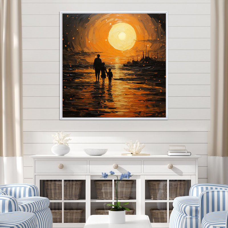 Beach Silhouettes Sunset V, H 24 po x l 24 po x P 1 po, Cadre flottant blanc