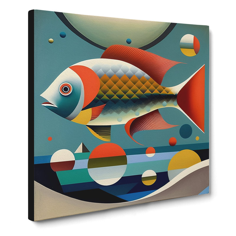 Fish Bauhaus Painting No.1 - Wrapped Canvas, 50cm H x 50cm W x 3cm D
