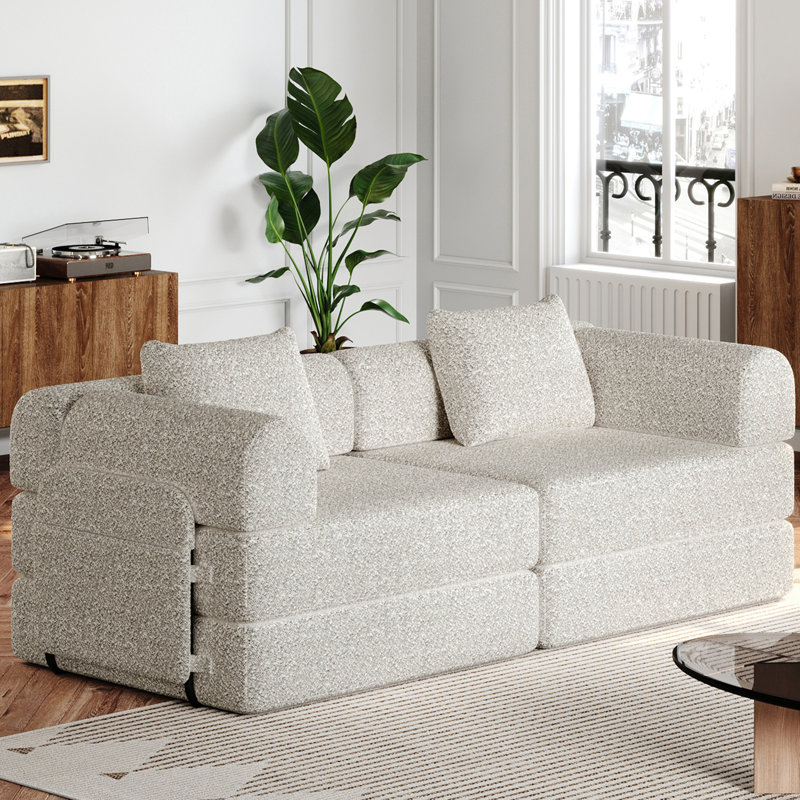 Canapé-lit convertible avec poches et coussins de rangement latéraux, idéal pour les salons, les chambres à coucher et les bureaux, confortable et pliable
