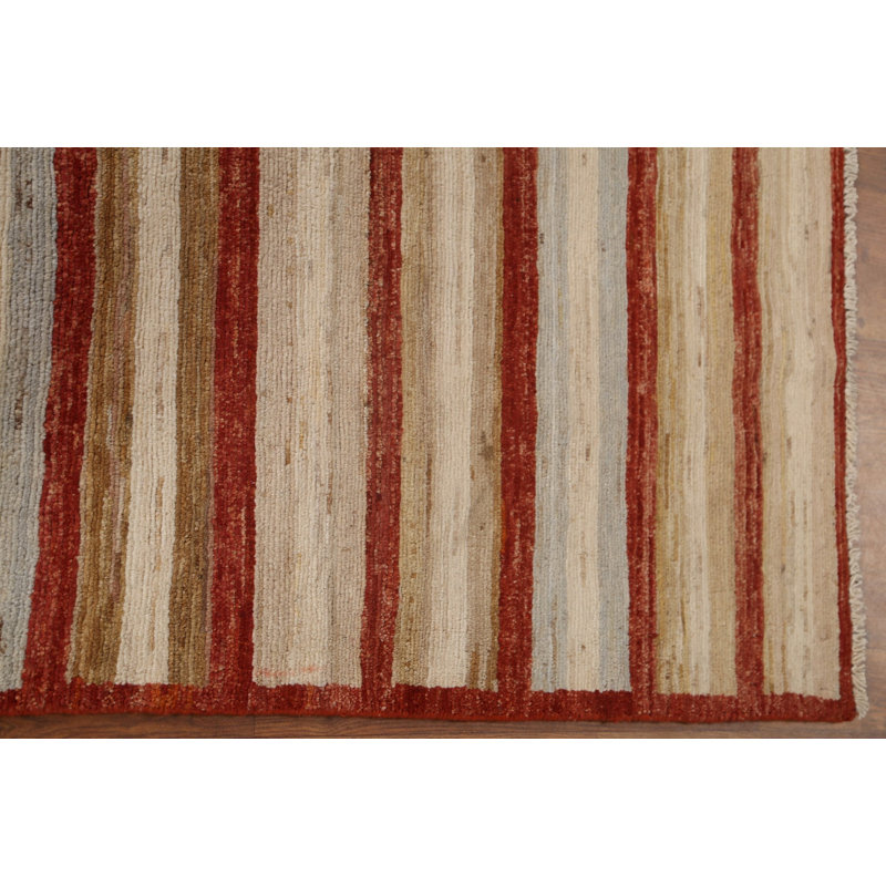Tapis unique en laine noué à la main 3 pi 9 po x 5 pi 11 po nouvel âge en rouge / beige / bleu