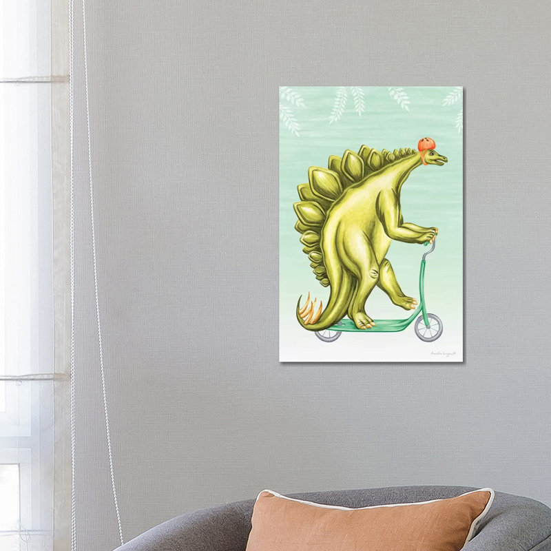 Stegosaurus On Scooter by Amélie Legault - Painting on Canvas, 66.04cm H x 45.72cm W x 3.81cm D, Wrapped Canvas
