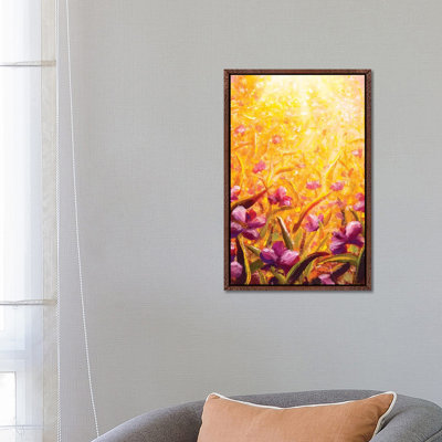 Beautiful Flowers In Sunshine On Yellow Background by Valery Rybakow - Painting on Canvas