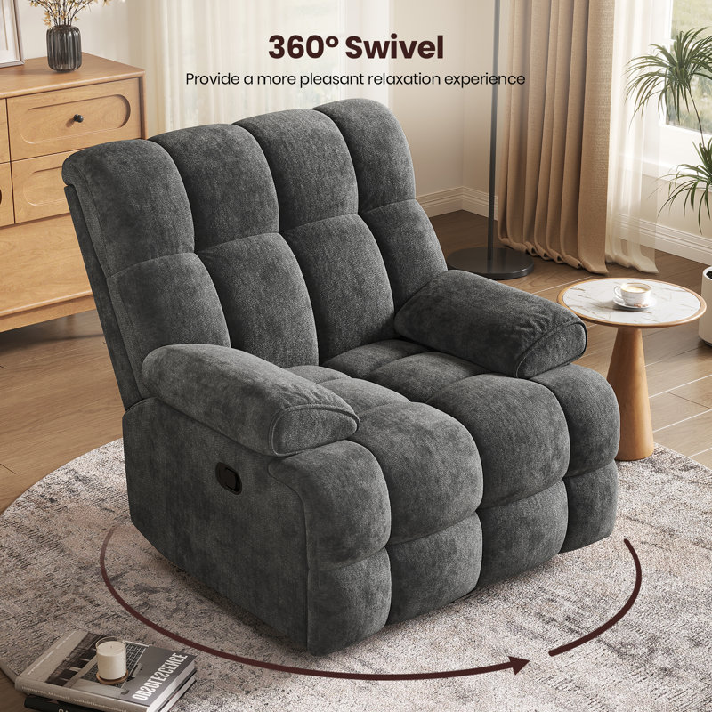 38.19" Wide Chenille Modern Upholstered Manual Swivel Recliner, Standard Recliner, Widened Width, 360° Swivel and Tuxedo Armrests