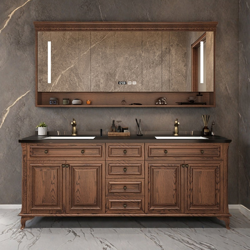 American retro upscale bathroom cabinet, 31.5" H x 70.8" W x 21.6" D