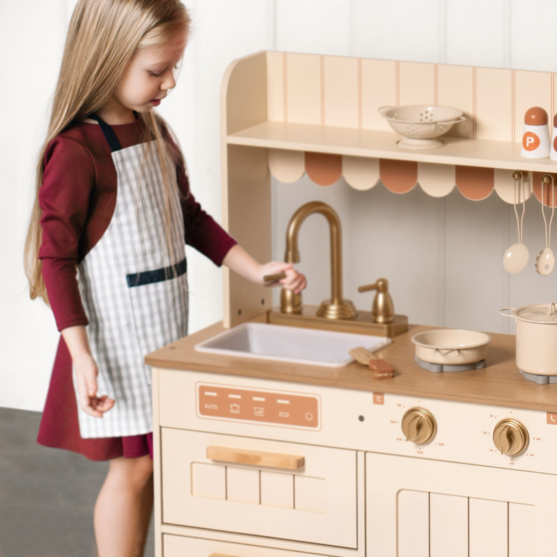 Play Kitchen Set for Kids, Preschool Kitchen Playset, Cream