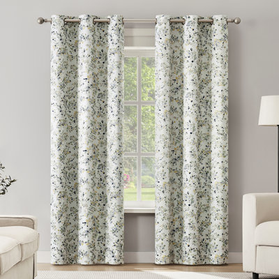 Maureen Painted Foliage Dual-Side Magnetic Closure 100% Blackout Grommet Curtain Panel