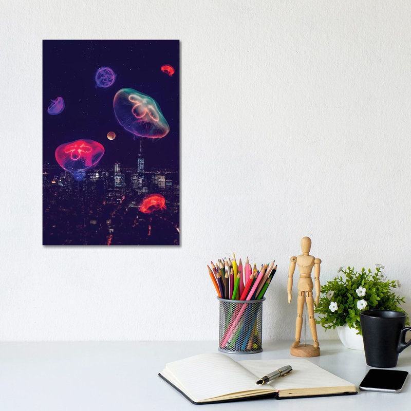 City Jellyfish Moon by Soaring Anchor Designs - Gallery-Wrapped Canvas Giclée on Canvas, Canvas, 20.32 cm H x 30.48 cm W