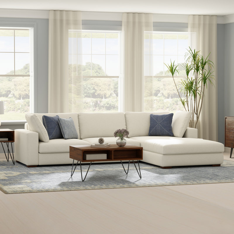 Tatum Large Deep Seater Right Sectional Sofa L-Shaped Performance Fabric Sofa in Contemporary Style, Cream