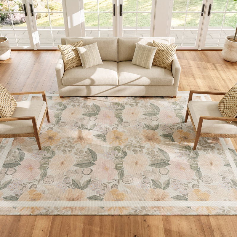 Nourison Botanical Washables 5' x 7' Beige Multicolor Farmhouse Indoor Rug, Rectangle 5' x 7', Multicolor Beige