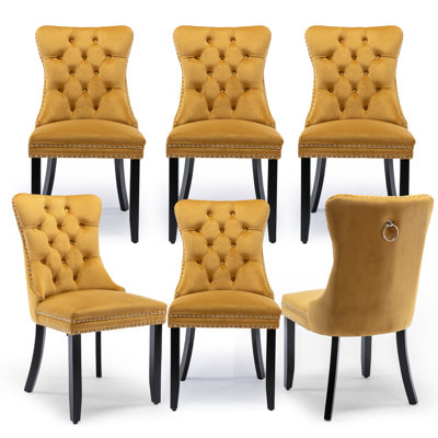 Velvet Dining Chair Tufted Dining Room Chair With Solid Wood Leg (set Of 6)