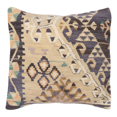 Taie d'oreiller 16 po x 16 po. Housse de coussin en laine nouée à la main. Coussin turc