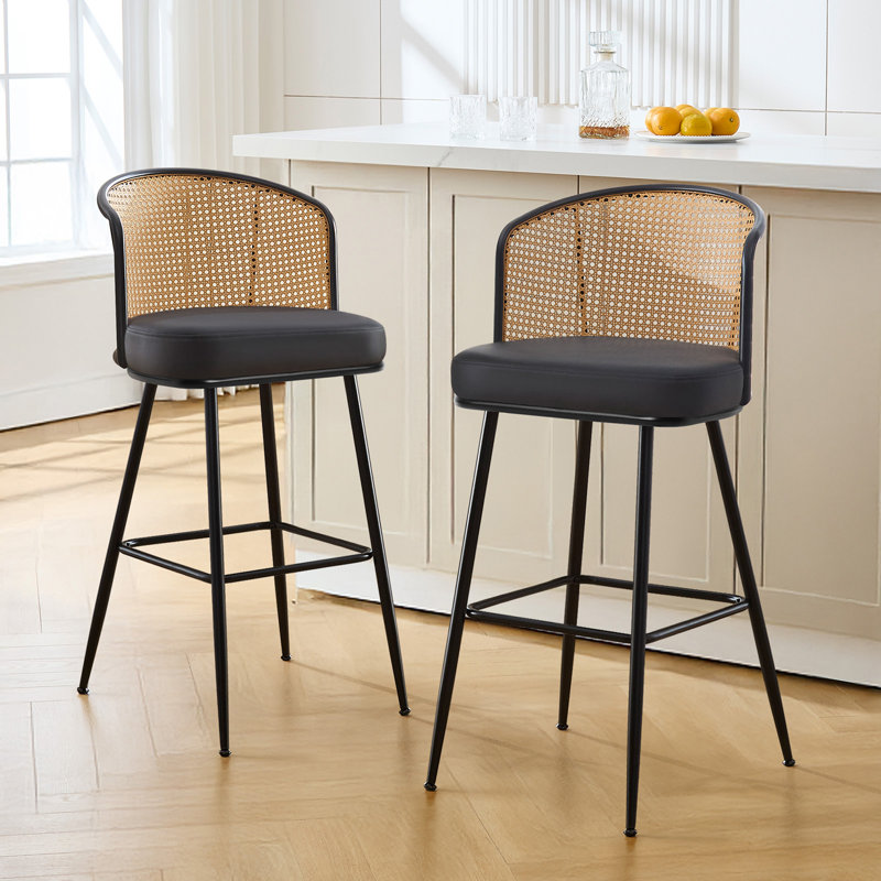 Tabouret rembourré Cane, Noir, Tabouret de bar (siège d'une hauteur de 29 po), 2