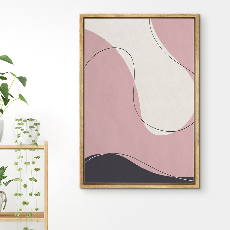 «Swirling Pink Shape With Line - Floater Frame», impression sur toile, H 24 po x l 16 po x P 1,5 po, Encadrement brun