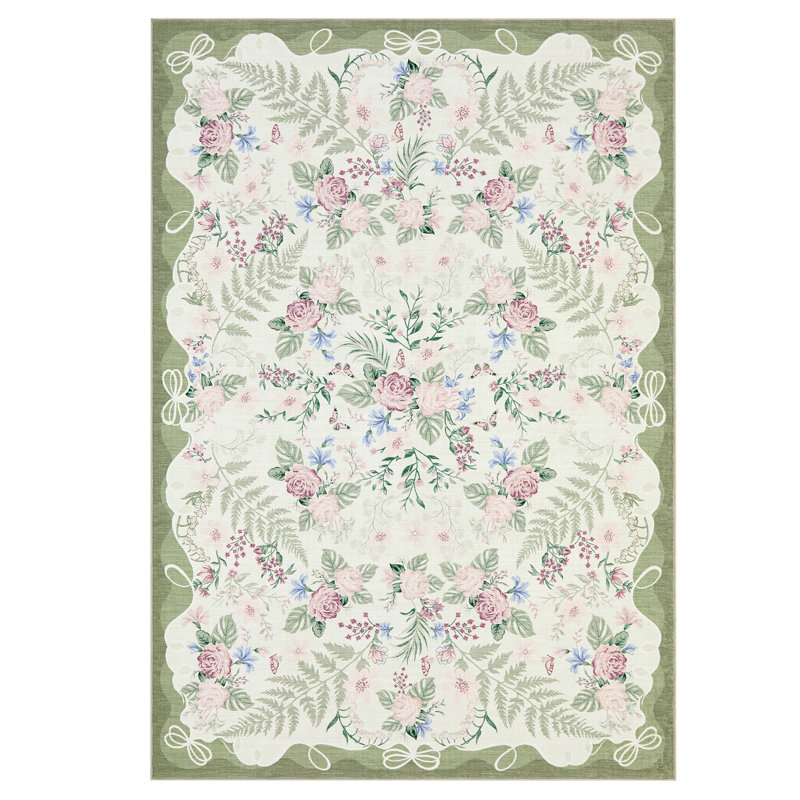 Tapis vintage à motifs floraux, Gray Green, 8*10
