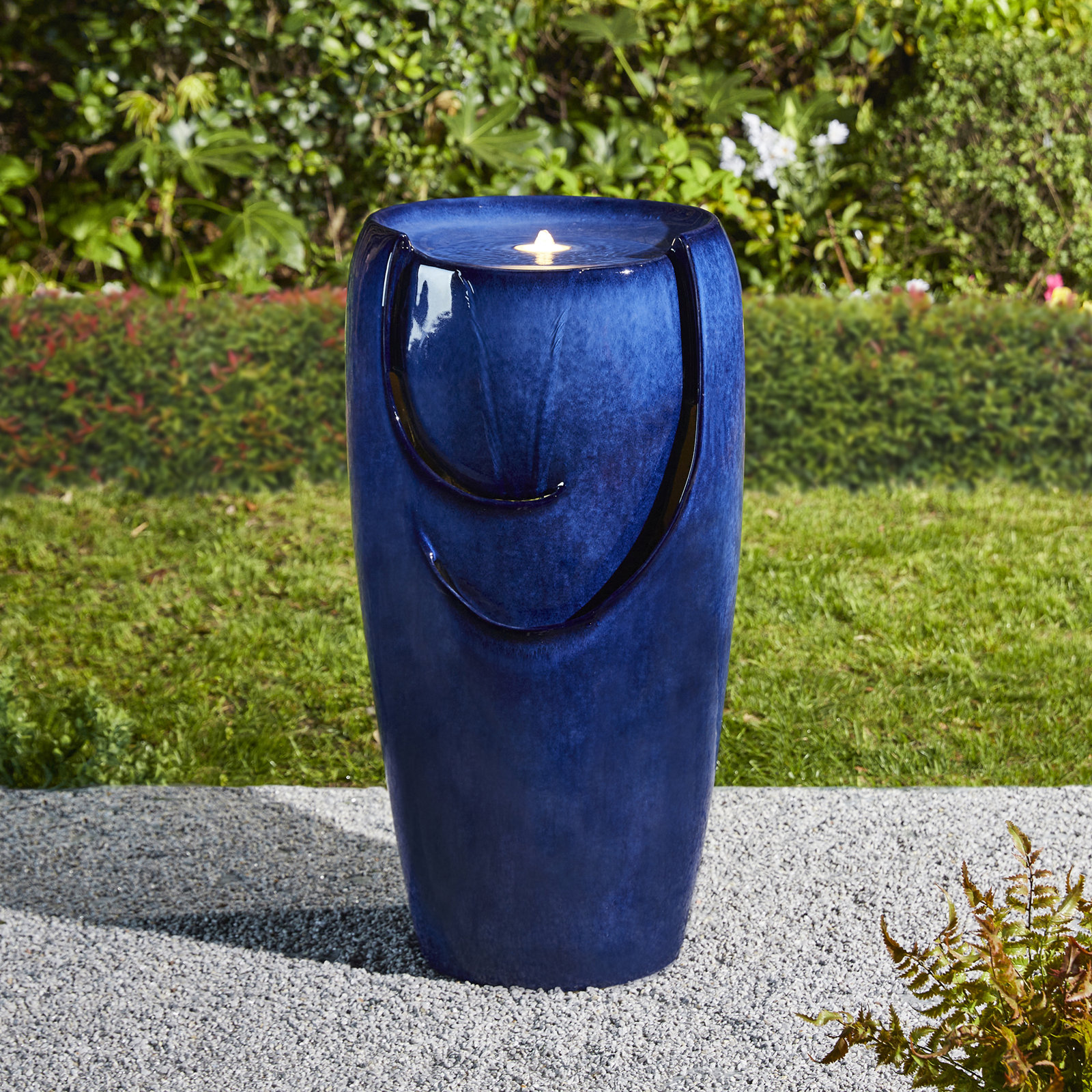 Rorer Ceramic / Porcelain Fountain, 29.25" H x 14.25" W x 15.25" D, Cobalt Blue