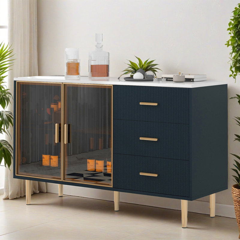 60.02" 2-Door Storage Sideboard with Drawers and Shelves, Wooden Sideboard Buffet Server Cabinet for Living Room, Entryway