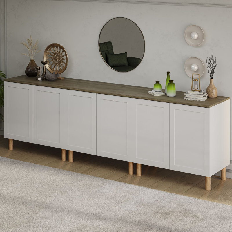 Buffet de 35 po de largeur Boli, Blanc/noyer, 105" Width