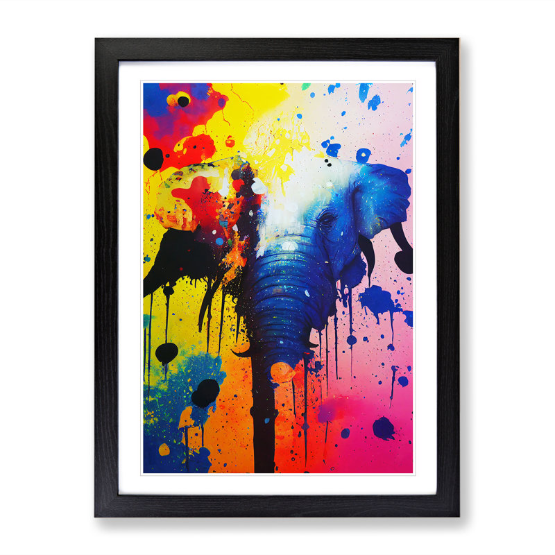 Elephant Paint Splash No.1 Abstract - Single Picture Frame Print, Black, 34cm H x 25cm W x 2cm D