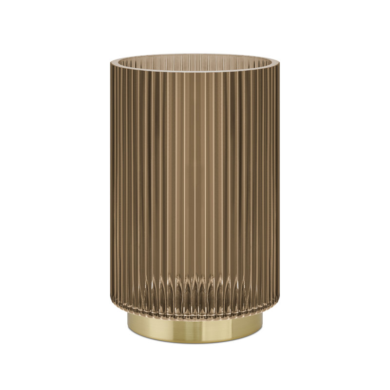 Aybars 7" Ribbed Glass Hurricane Table Vase (Brown), 7.5" H x 4.5" W x 4.5" D, Brown