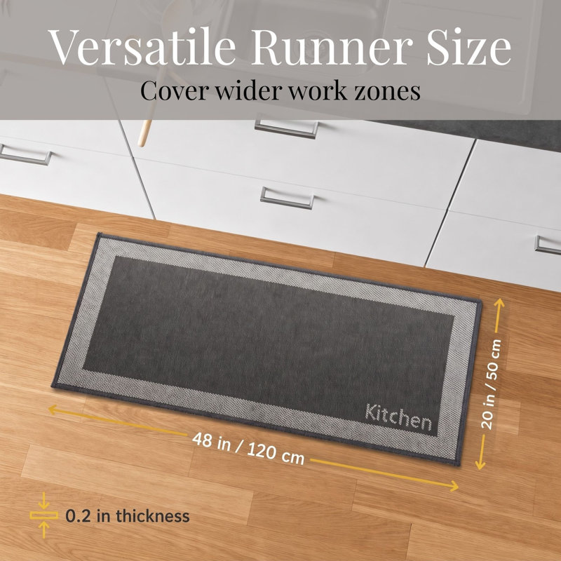 Two-Tone Black Kitchen Runner Rug 20x48, Black, Runner 1'8" x 4"