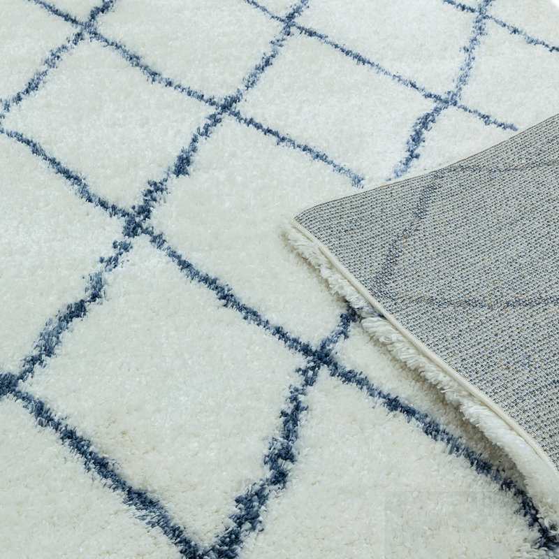 Manilow Berber Shaggy Ivory/Blue Rug, Rectangle 200 x 290cm
