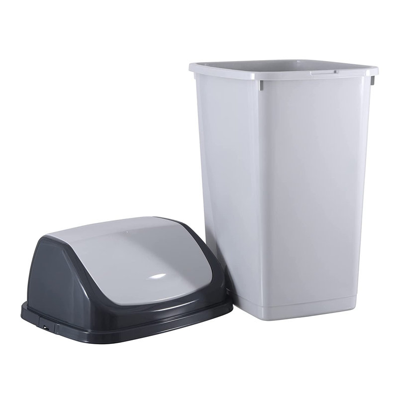 Poubelle à battant 13 gallons, Blanc / noir