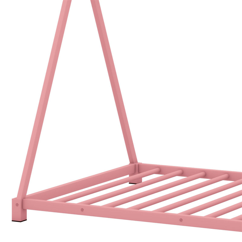 Lit plateforme en métal avec structure triangulaire, Rose