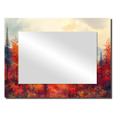 Montagne panoramique, chaîne de montagnes en automne I - miroir décoratif traditionnel, impression sur métal