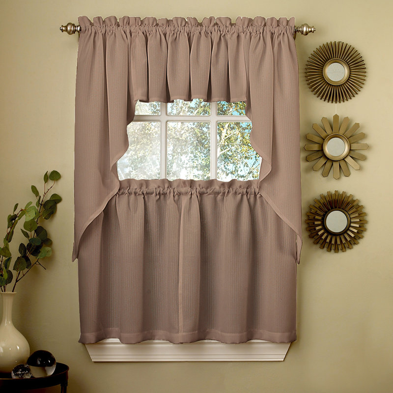 Ennis 5Pc Kitchen Curtain Set, 54" W x 24" L, Taupe