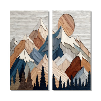 «Blue Orange Bold Mountains Landscape - Landscape», reproduction d'art sur toile encadrée bleue abstraite, 2 pièces