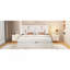 Grand lit plateforme tapissier avec système de rangement hydraulique, sans sommier tapissier, beige