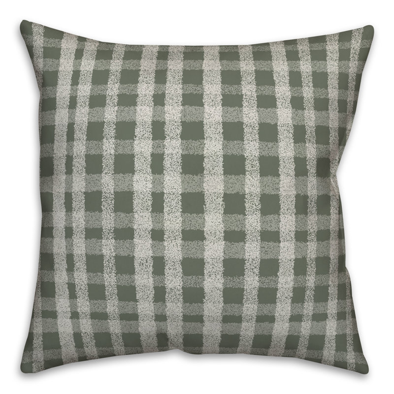 Plaid Outdoor Reversible Throw Pillow, Sauge, H 18 po x l 18 po