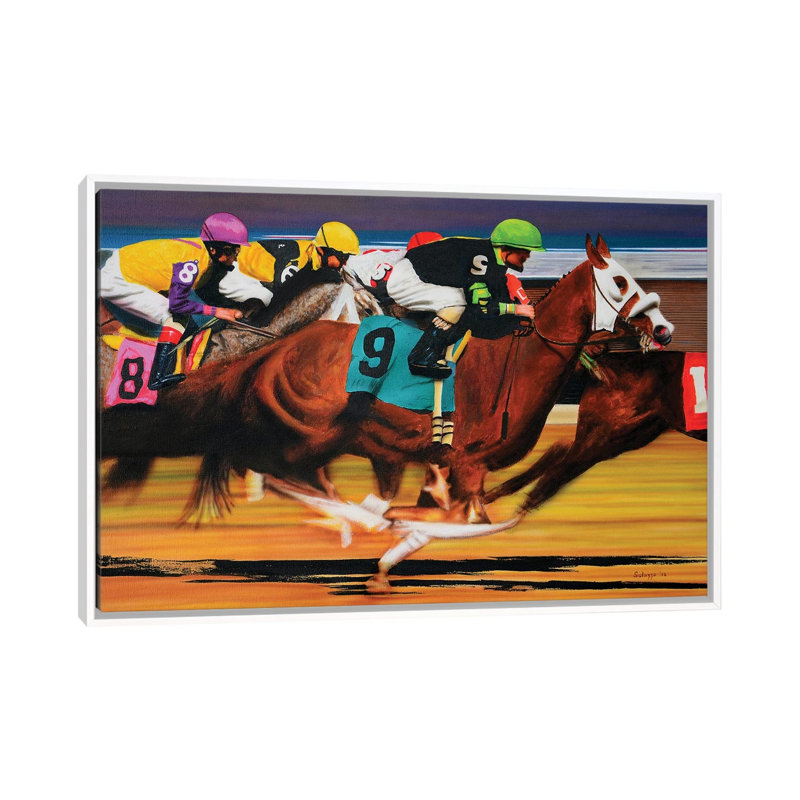 La course de chevaux - reproduction d'art murale - toile encadrée, 40 po x 26 po, Framed Canvas, Blanc