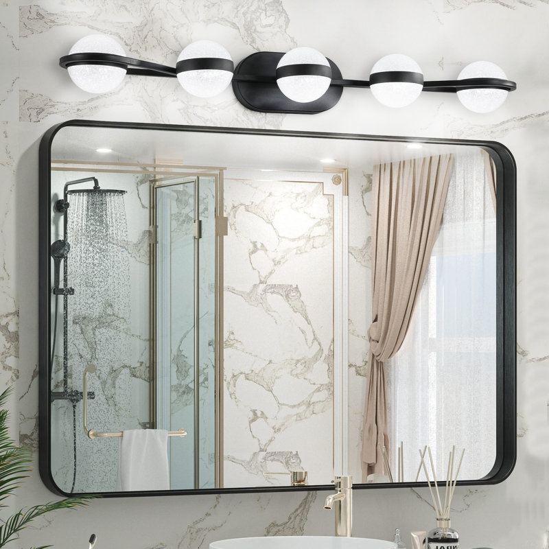 Luminaire de meuble-lavabo minimaliste moderne de 35 po, 5 ampoules DEL en cristal de sable et acrylique, luminaire mural, convenant au miroir de meuble-lavabo