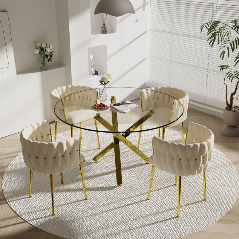 Ensemble de salle à manger Raykwan, Beige, H 29,5 po x L 47,24 po x l 47,24 po, Or