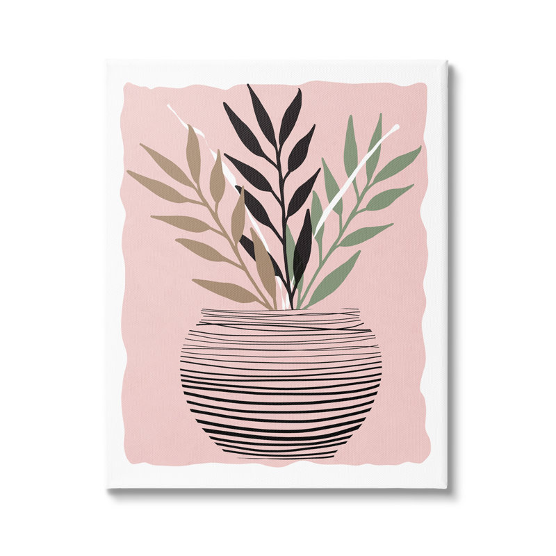 Plant Sprout Branches Minimalistic Abstract Moted Pot Pink XXL Black, art numérique de la giclée encadrée par Daniela Santiago