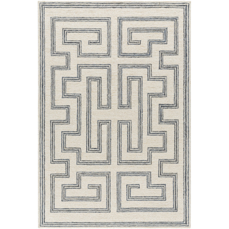 Rectangle Desiree Geometric Hand Tufted Wool Area Rug in Black/Brown, Rectangle 8' x 10'