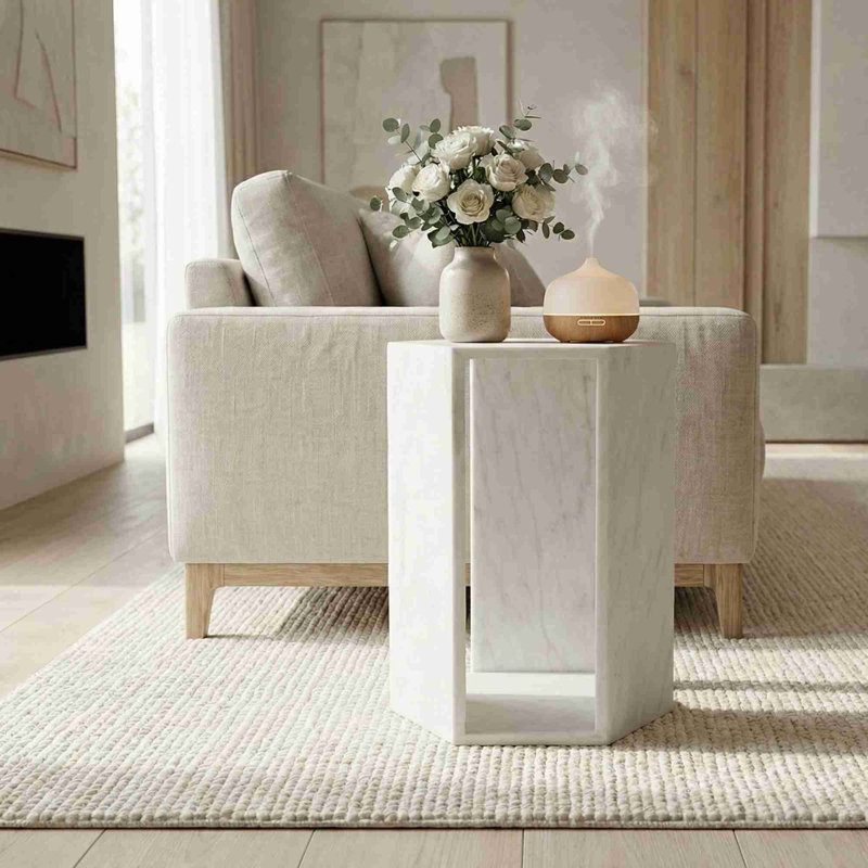 Table d'appoint en marbre naturel, Blanc